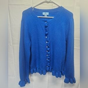 CeCe Royal Blue Ruffled Women's Cardigan Sweater